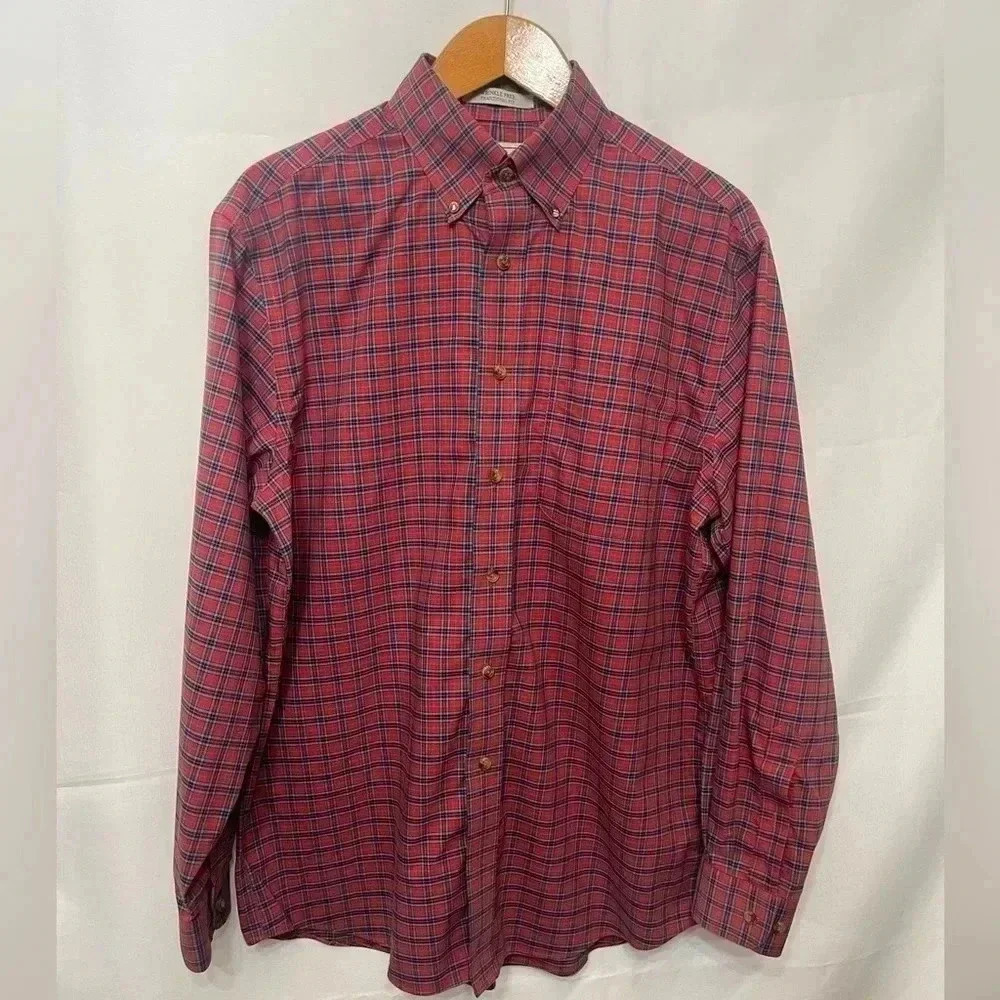 L.L. Bean Men's Traditional Fit Button Down Shirt Wrinkle Free Red Plaid Size M